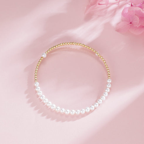 3-4mm Freshwater Pearl Beaded Bracelet 18K Gold - House Of Pearls